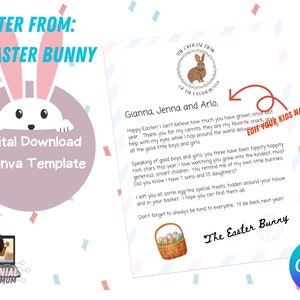 Carta de / Conejito de Pascua / Plantilla Canva / Imprimible / Carta para niños / Personalizar / Listo para imprimir / Primavera / Pascua / Felices Pascuas