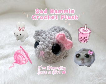 Hamster triste avec noeud violon Meme peluche au crochet Amigurumi cadeau fait main