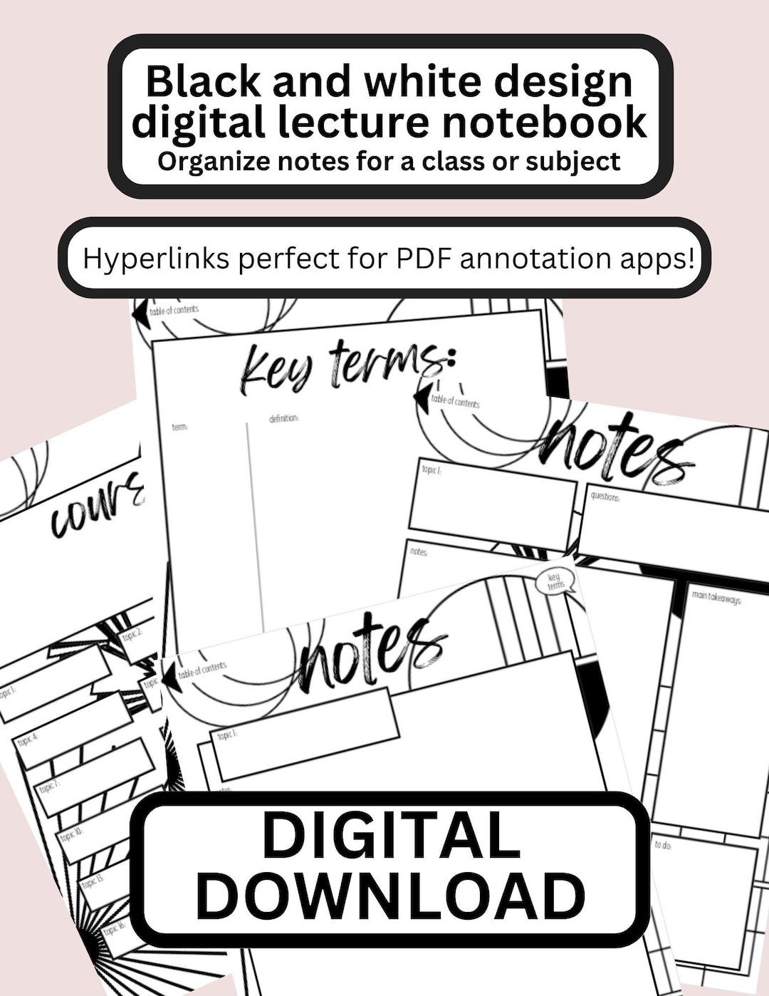 Designer Lecture Notes | Black and White | Digital Download ...