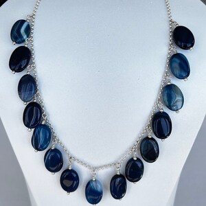 925 silver necklace and cat&#39;s eye fine stone charms. Blue jewelry for her. Necklace with charms. draped necklace. Fine stones