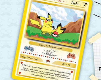 Father's Day Pokemon Card, Father's Day Gifts Custom, Card with 6 Pokemon Design Options, Gift for Dad, Gift for Pokemon Fans