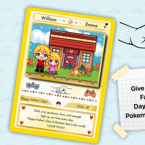 Handgemalte Pokemon Karte zum Vatertag, Geschenk zum Vatertag, Geschenke für Pokemon Fan Dads, Spielkarte zum Vatertag, Gedenkkarten