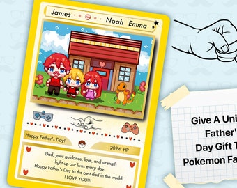 Custom Father's Day Pokemon Card, Father's Day Gift,  Hand-Painted Pokemon Designs Card, Gift for Dad, Gift for Pokemon Gamer