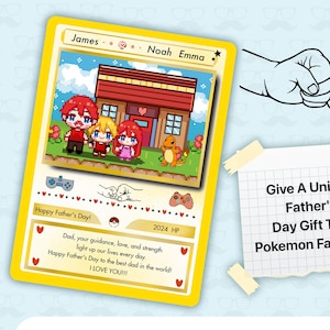 Aangepaste Vaderdag Pokemon-kaart, Vaderdagcadeau, handgeschilderde Pokemon Designs-kaart, cadeau voor papa, cadeau voor Pokemon Gamer