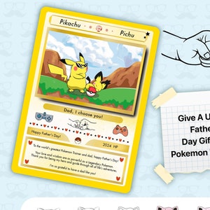 Carte Pokémon fête des pères, cadeaux fête des pères personnalisés, carte avec 6 options de conception Pokémon, cadeau pour papa, cadeau pour les fans de Pokémon