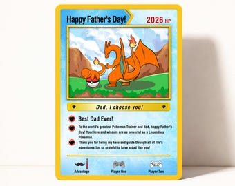 Hand-Painted Father's Day Card Inspired by Pokemon, Father's Day Gifts, Custom Pokemon Greeting Card for dad, Card for Pokemon Fan Dads