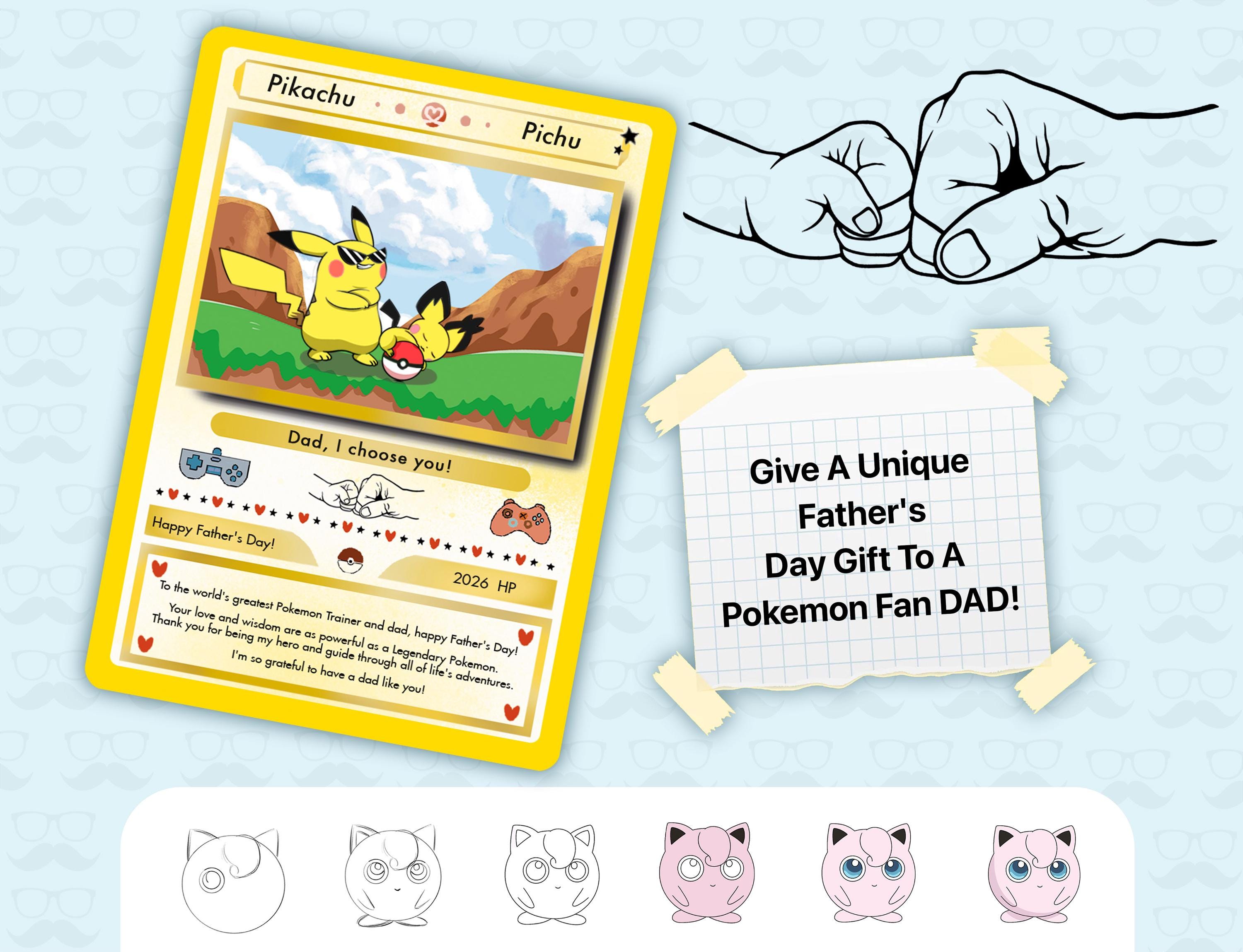 Hand-Painted Father's Day Card Inspired by Pokemon, Father's Day Gifts,  Custom Pokemon Designs Card, Card for Pokemon Fan Dads, Gift for dad