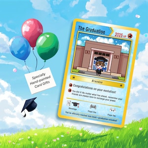 Tarjeta de graduación de Pokémon personalizada, tarjeta de graduación de gamer, regalo de graduación de la generación de 2025, regalos para él, regalo de graduación de maestría