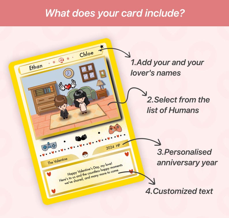 Custom Hand-Drawn Pokemon-Themed Anniversary Card, Anniversary Gift for Him or Her, Special Anniversary Card, Charming Present for Couples image 3