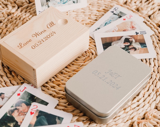 Jeu de cartes personnalisé dans une boîte, alternative unique à l'album photo, jeu de cartes photo – Cadeau pour la famille, les couples et les amis