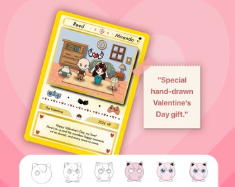 Personalized Hand-Drawn Pokemon-Based Anniversary Card, Custom Anniversary Card, Custom Valentine&#39;s Day Card, Anniversary gift