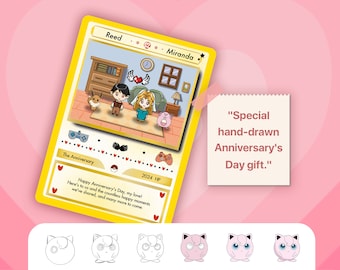 Custom Hand-Drawn Pokemon-Themed Anniversary Card, Anniversary Card, Custom Couple&#39;s Anniversary Card, Valentine&#39;s Day gift