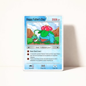 Hand-Painted Father's Day Card Inspired by Pokemon, Father's Day Gifts, Custom Pokemon Greeting Card for dad, Card for Pokemon Fan Dads Option 3 & Silver