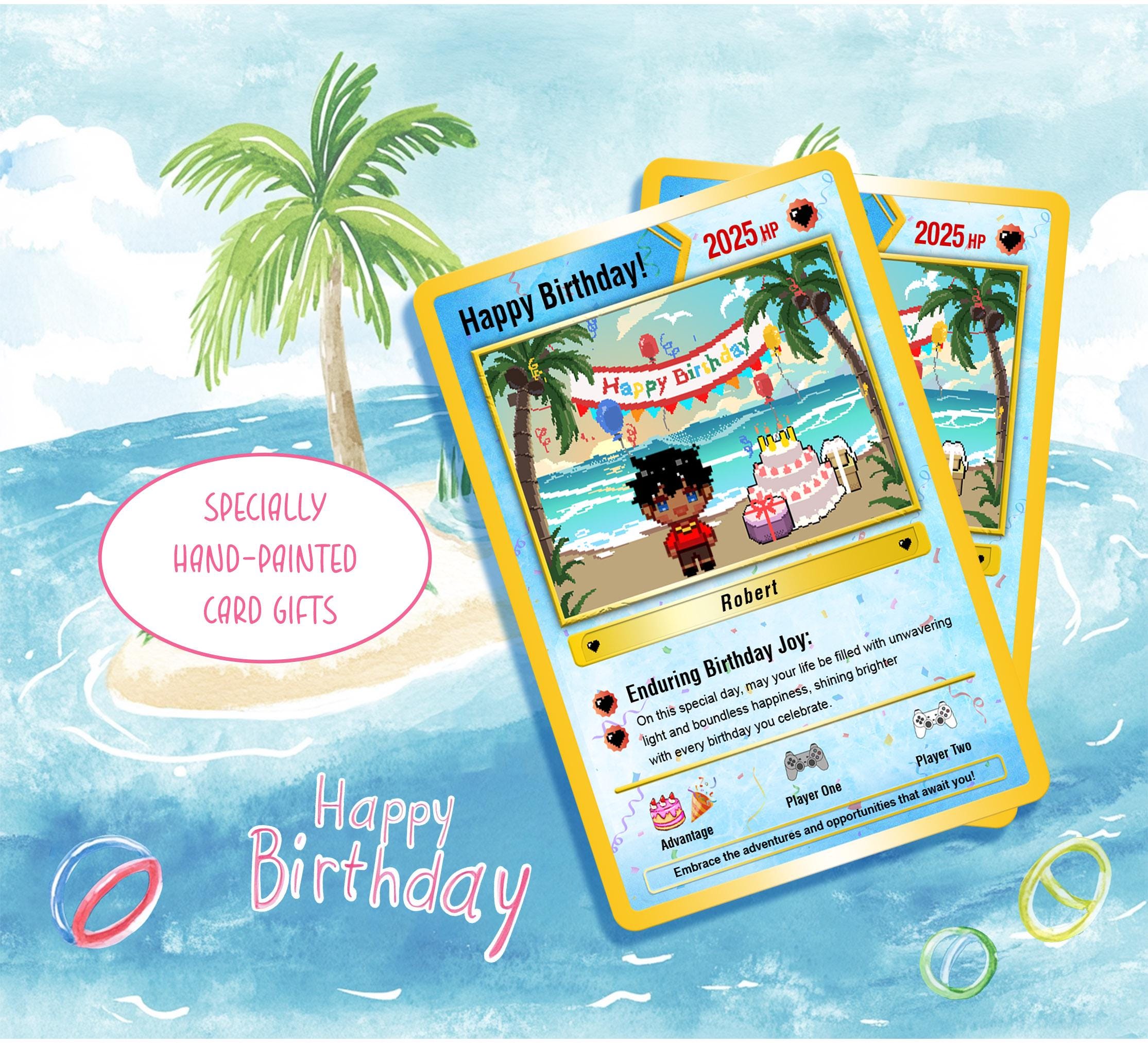 Custom Pokemon Birthday Cards, Hand Drawn Birthday-Themed Cards, Birthday Gifts, Birthday Card, Gifr for Friends, Gifts for Game Lover