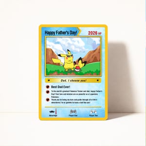Benutzerdefinierte Vatertags-Pokemon-Karte, Vatertagsgeschenke, Pokemon-Grußkarte für Papa, Holo Pokemon Trainer Karte, Gamer Papa Geschenke