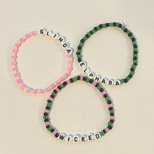 Wicked Friendship Bracelets! Wicked the Movie Bracelet! Wicked the Musical Bracelets! Elphaba Bracelet, Glinda Bracelet!  Homemade!