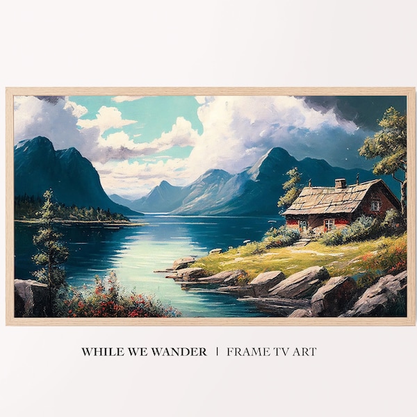 Frame TV Art | Farmhouse on the Norwegian Fjord | Antique Oil Painting DIGITAL Download #TV144