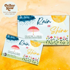 Realtor Spring Rain or Shine Pop By Tag - Bearbeitbare Vorlage - Spring Marketing Mailer - Frühling Makler - Realtor Pop By Labels