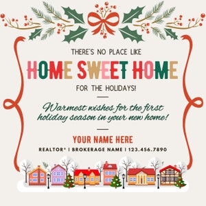 Makler Winterurlaub Neues Zuhause Pop By Tag - Bearbeitbare Vorlage - Digital Dezember Marketing Mailer - Etiketten für Makler - Willkommen zu Hause