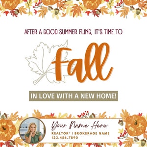 Realtor End of Summer Fall Pop by Tag - Editable Template - Digital September/October/November Marketing Mailer - Real Estate Agent Label