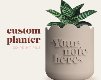 Custom Text Scalloped Edge Plant Pot 3D Print File STL