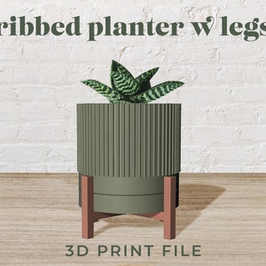6&quot; Ribbed Planter with Legs 3D Print File