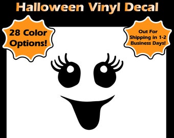 Halloween Decal - Ghost face with eyelashes - 28 Color Options!
