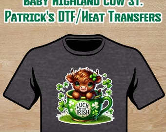 Baby Highland Cow St. Patrick's Day DTF/Heat Transfers - Custom Designs for Apparel