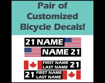 Custom Vinyl Name Sticker Decals for Bikes - Customize Number, Text, Flag & Colors!