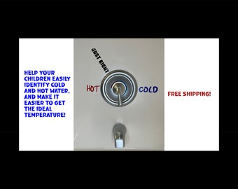 HOT, COLD, and &#39;Just Right&#39; Vinyl Adhesive Decals for Bath or Shower Faucet. Transform Your Faucet with this 3-Decal Set!
