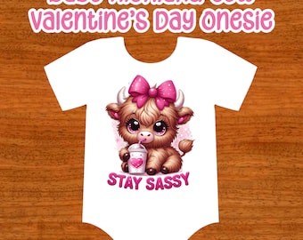 Highland Cow Baby Onesie | Stay Sassy for Valentine's Day | Direct-To-Film Design