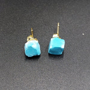 Blue Turquoise Raw Earrings, Raw Stud Earrings, Gemstone Stud Earrings, Healing Crystal Earrings, 6-8mm Raw Stud Earrings