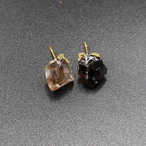 Raw Smoky Quartz Stud Earrings: Healing Crystal Gemstone (6-8mm)