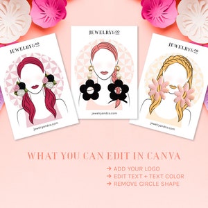 Pastel Earring Card Template Canva, Jewelry Display Card Editable, Girl ...