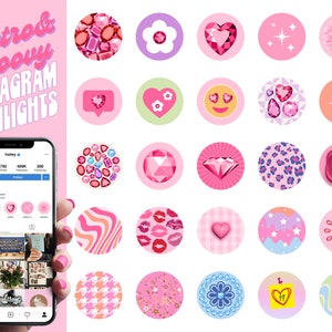 25 Preppy Pink Retro Instagram Highlight Covers For Instagram Story - Instagram Highlights Colorful Icons - Groovy Funky Girly 90s Highlight