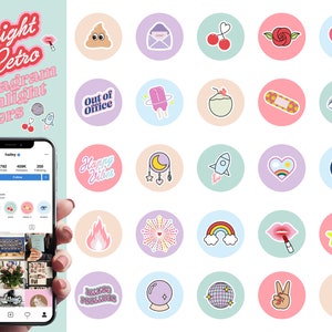 25 Bright Retro Instagram Highlight Covers - Covers for Instagram Stories - Instagram Highlights Colorful Icons - Groovy & Cute Highlights