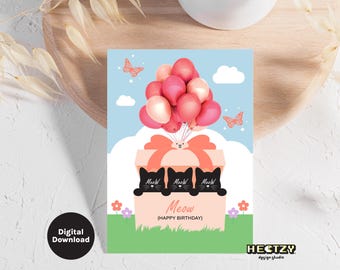 Happy Birthday Card - DIGITAL Download - Printable Birthday Card with Cat - Instant Card - Printable Happy Birthday Card - Cute Cat Card