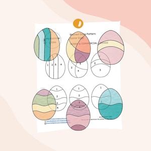 Pode incluir: Um padrão de vitral imprimível para ovos de Páscoa. O padrão inclui quatro designs diferentes com seções numeradas para colorir. O texto "Hobby & Commercial License" está incluído na página.