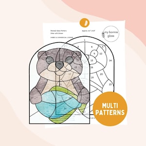 Otter with Dinner Stained Glass Pattern Pack