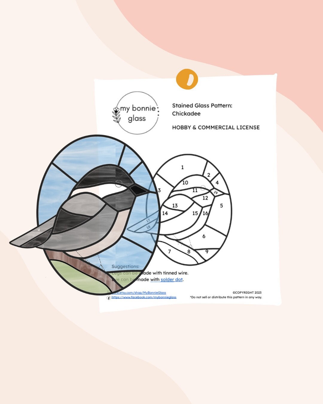 PATTERN Chickadee Stained Glass Pattern Printable Glasswork - Etsy
