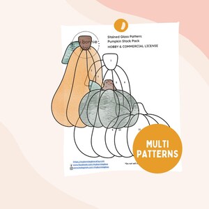 May include: A stained glass pattern for a pumpkin stack pack. The pattern includes 11 pieces, numbered 1 through 11. The pattern is for hobby and commercial use.