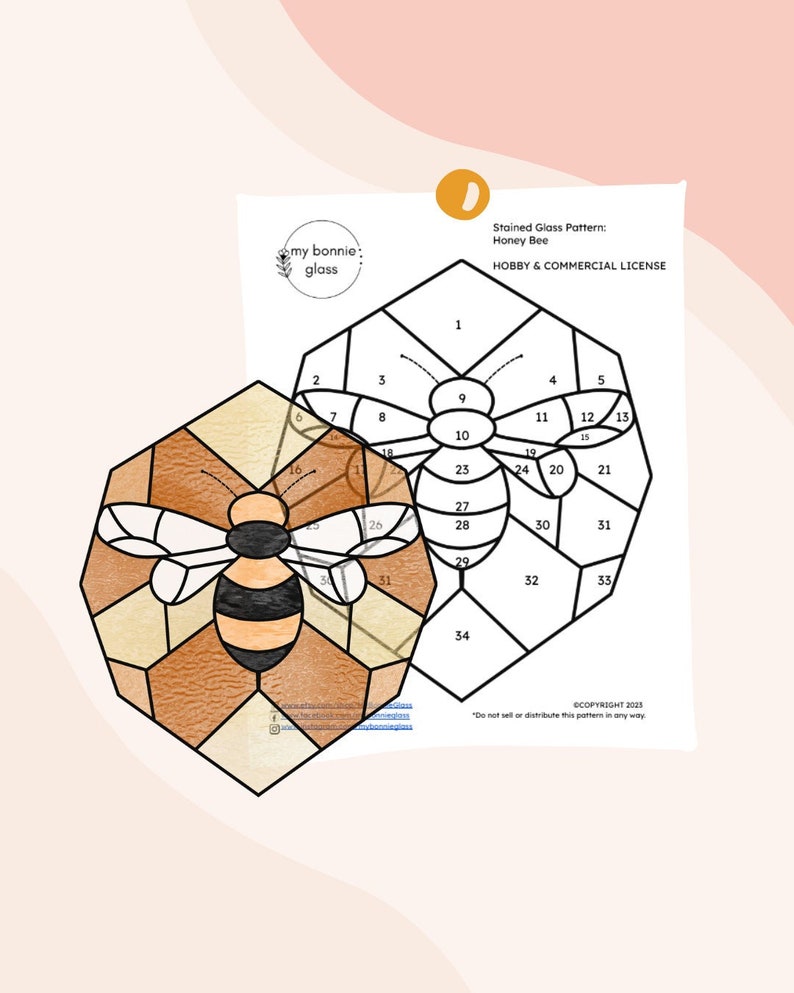 PATTERN Honey Bee Stained Glass Pattern Printable Glasswork - Etsy