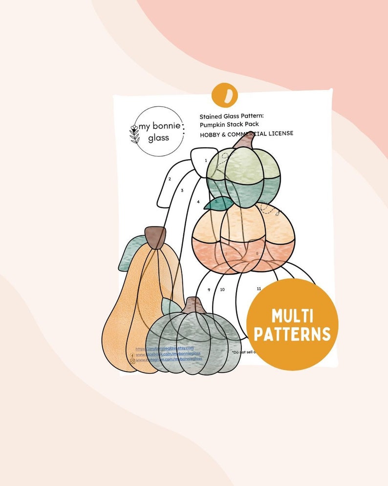Stacked Fall pumpkins stained glass patterns