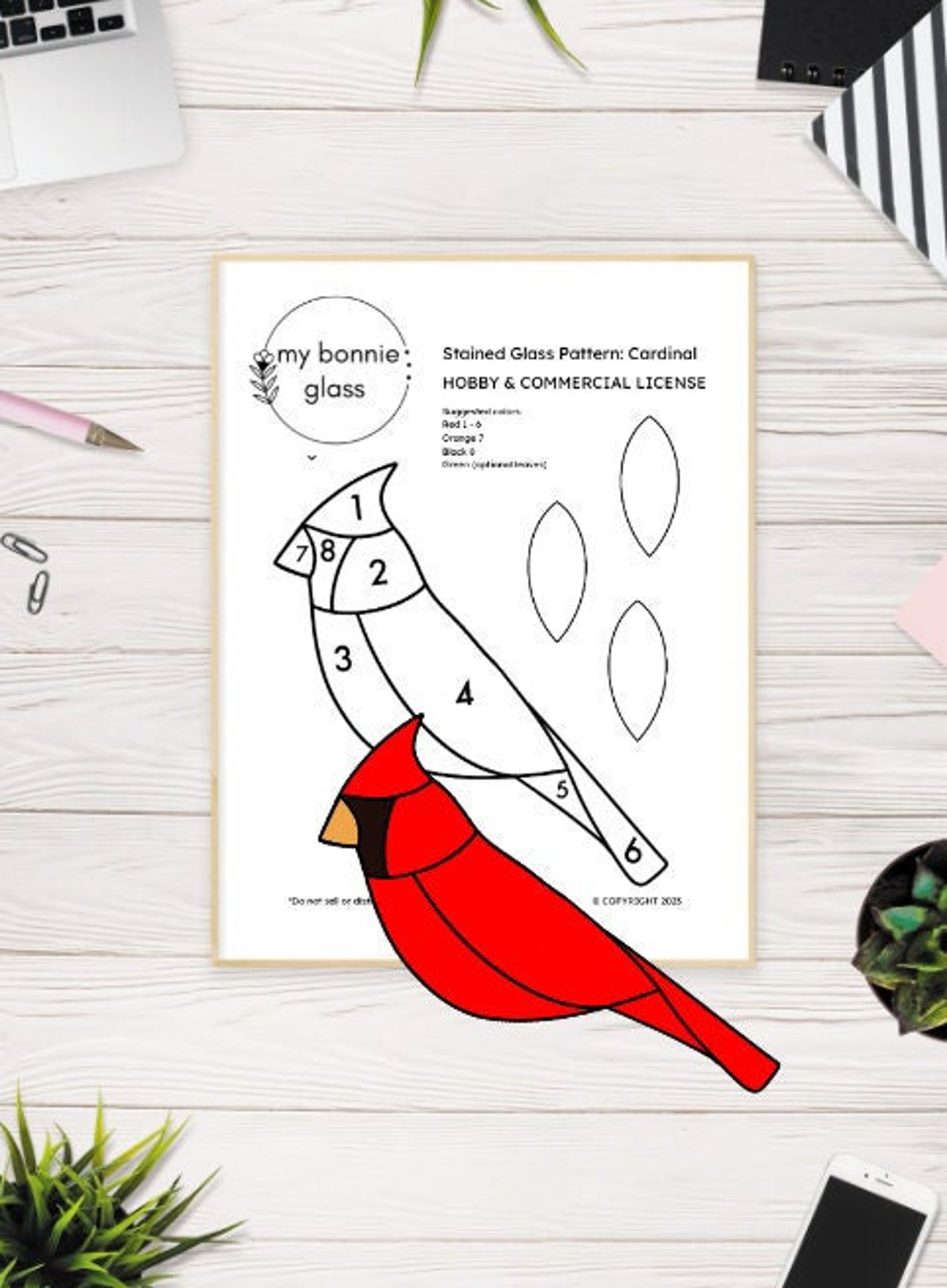 PATTERN Cardinal Stained Glass Pattern Printable Glasswork - Etsy