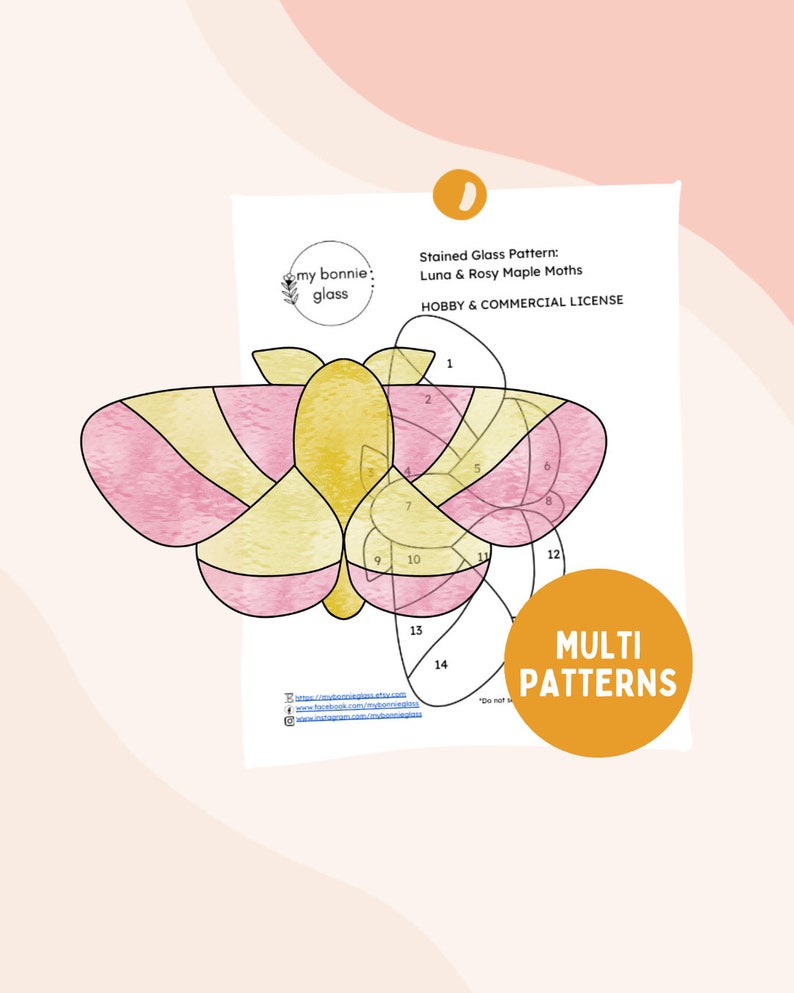 Luna & Rosy Maple Moth Pack Stained Glass Pattern Pack - Etsy