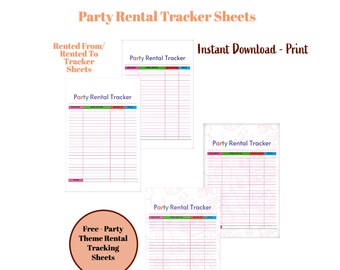 Printable Party Rentals Tracker , Event Rentals Tracker , Party supplies Tracker , Item Tracking Sheets , Instant Download PDF