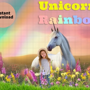 Unicorn and Rainbow Digital Background, Magical Creature Backdrop for Photoshop Composites Image, Instant Download, Photography Photoshoot