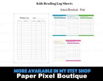 Printable Reading Log for kids, 100 Book Challenge, Book Review Sheet, Colorful Homework Book Reading Tracker, Instant Download
