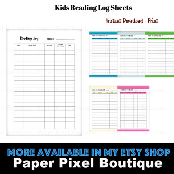 Printable Reading Log for kids, 100 Book Challenge, Book Review Sheet, Colorful Homework Book Reading Tracker, Instant Download