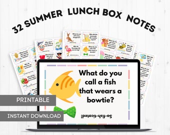 32 Summer Lunch Box Notes for kids, Boxes Lunches Notes, Printable jokes, Kids joke cards, Lunch Jokes, Funny Jokes, Digital download